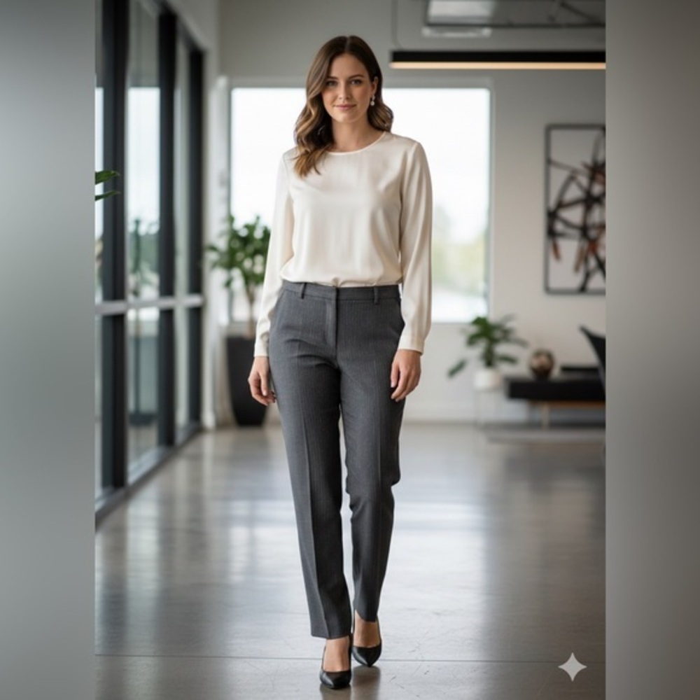 Santorelli Women’s 10 Gray Stripe Wool Mara Dress Pants Trousers Made in Italy M